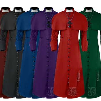 Yetişkin Erkekler Rahip Kostüm Ortaçağ Kapşonlu Elbise Korku Sihirbazı Pelerin Cadılar Bayramı Karnaval Parti Cosplay Performans Giyim