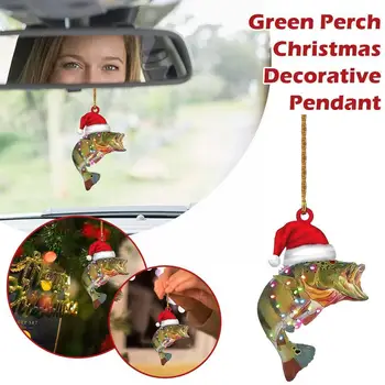 Yeşil Levrek Noel Dekoratif Araba Kolye Görünüm Süsler Düz Asılı Arka 2d Ağız Büyük Araba Kristal Y4v9
