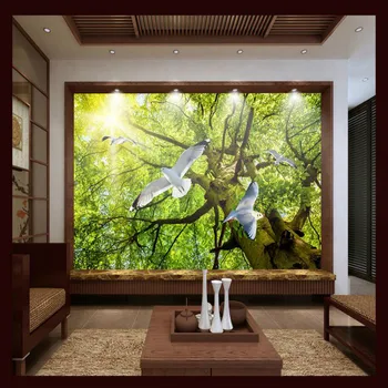 Yeşil manzara büyük ağaç 3d Duvar Kağıdı Oturma Odası Ev Geliştirme Modern Duvar Kağıdı Arka Plan duvar tablosu Duvar İpek Kağıt