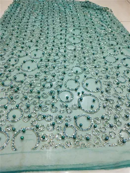 Yeşil renk İyi görünümlü tül dantel yapıştırılmış glitter moda tasarım H-181063 glitter dantel kumaş için parti elbise