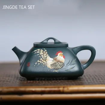 Yixing Ham Cevheri Yeşil Çamur Filtre Çay Pot Mor Kil Kare Taş Kepçe Pot Ünlü Çin Çay Setleri el Yapımı Güzellik Çaydanlık 160ml
