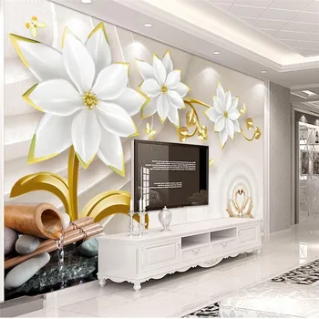 Yüksek çözünürlüklü 3d lüks altın takı çiçek kabartmalı TV arka plan duvar profesyonel üretim büyük ölçekli arka plan wa