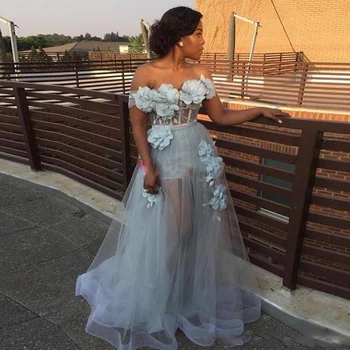 Zarif Akşam Elbise 2021 Kapalı Omuz A-Line 3D Çiçek Uzun Balo Pageant Törenlerinde Kadınlar Örgün Parti Elbiseler Vestidos Bayram