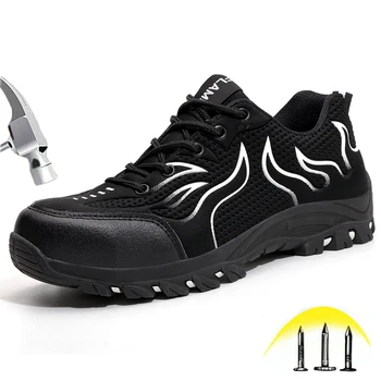 Çelik burunlu güvenlik ayakkabıları Erkekler Kadınlar için İş Sneakers Açık Botlar Kaymaz Delinme Geçirmez Koruma Ayakkabı Artı boyutu 35-48