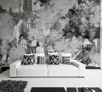 Özel 3D duvar kağıdı duvar siyah ve beyaz eski fotoğraflar retro minimalist Rönesans İskandinav TV arka plan duvar