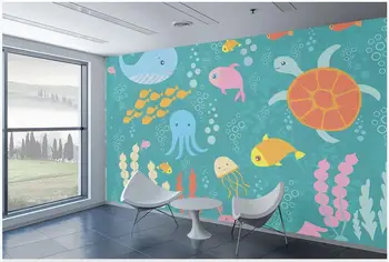 Özel duvar 3d duvar resmi Karikatür sualtı krallık balık yunus kaplumbağa ev dekor fotoğraf duvar kağıdı oturma odası için