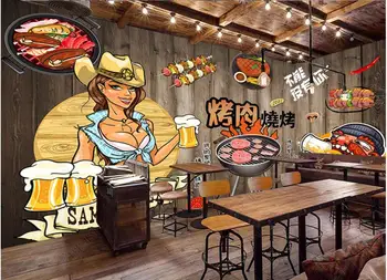 Özel duvar 3d fotoğraf duvar kağıdı Elle çizilmiş güzel kadın barbekü bira restoran oturma odası duvar kağıdı duvarlar için 3 d rulo