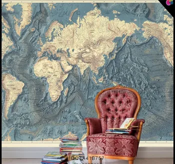 Özel duvar kağıdı elle çizilmiş nostaljik retro dünya haritası TV arka plan duvar yüksek dereceli su geçirmez malzeme