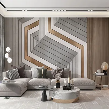 Özel Herhangi Bir Boyut 3D Duvar Modern Basit Geometrik Lüks Yüksek Dereceli katı ahşap ızgara yatak odası Kanepe Arka Plan Duvar Papel De Pared