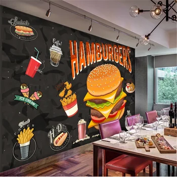 Özel Kızarmış Tavuk Fast Food Restoran siyah Arka Plan duvar resmi Duvar Kağıdı 3D Snack Bar burger Pizza duvar kağıdı 3D