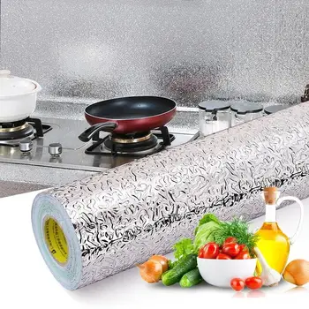 40 * 100CM mutfak yağı geçirmez Alüminyum Folyo Sticker Duvar Masası Zemin Su Geçirmez DIY ev mobilyası Süslemeleri Folyo Tarzı Duvar Kağıdı
