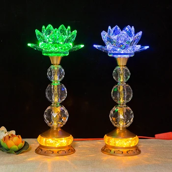 Bir Çift 2 ADET Toptan Budizm kaynağı EV DÜKKANI tapınak sunak Budist ibadet Guan yin 7 renk kristal Plug-in buda lamba