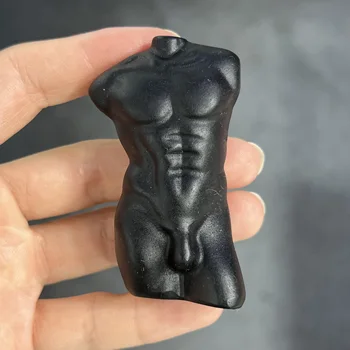 Doğal Obsidyen Erkek Heykeli Kristal Oyma Modeli Torso Heykelcik Şifa Taş Dekor Hediye