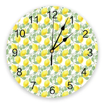 Limon Sarı Desen Oturma Odası Saat Duvar Yuvarlak Saatler Ev Yatak Odası Mutfak Dekorasyon Sessiz duvar saatleri
