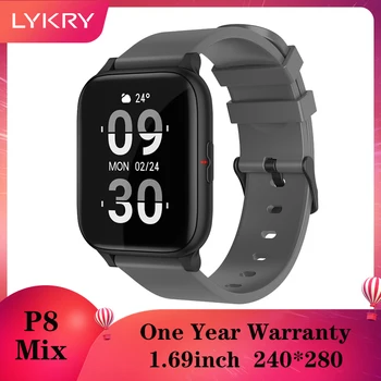 LYKRY P8 Mix Kadınlar akıllı saat Erkekler nabız monitörü IP67 Su Geçirmez 1.69 inç Smartwatch Spor İzci Android IOS için
