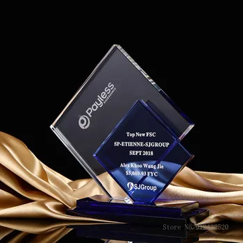 Yeni mavi kristal kupa yazı ödül ödülleri rekabet mükemmel ev dekorasyon Büyük Küçük kare şekli kristal kupa