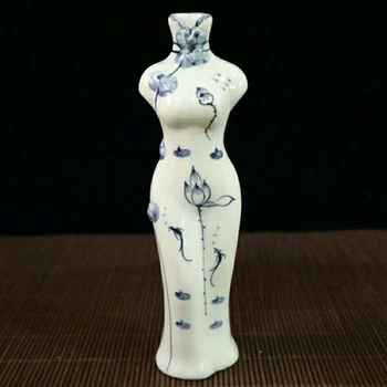 Zarif antika porselen mavi ve beyaz balık eğlenceli Lotus Vazo Dekorasyon